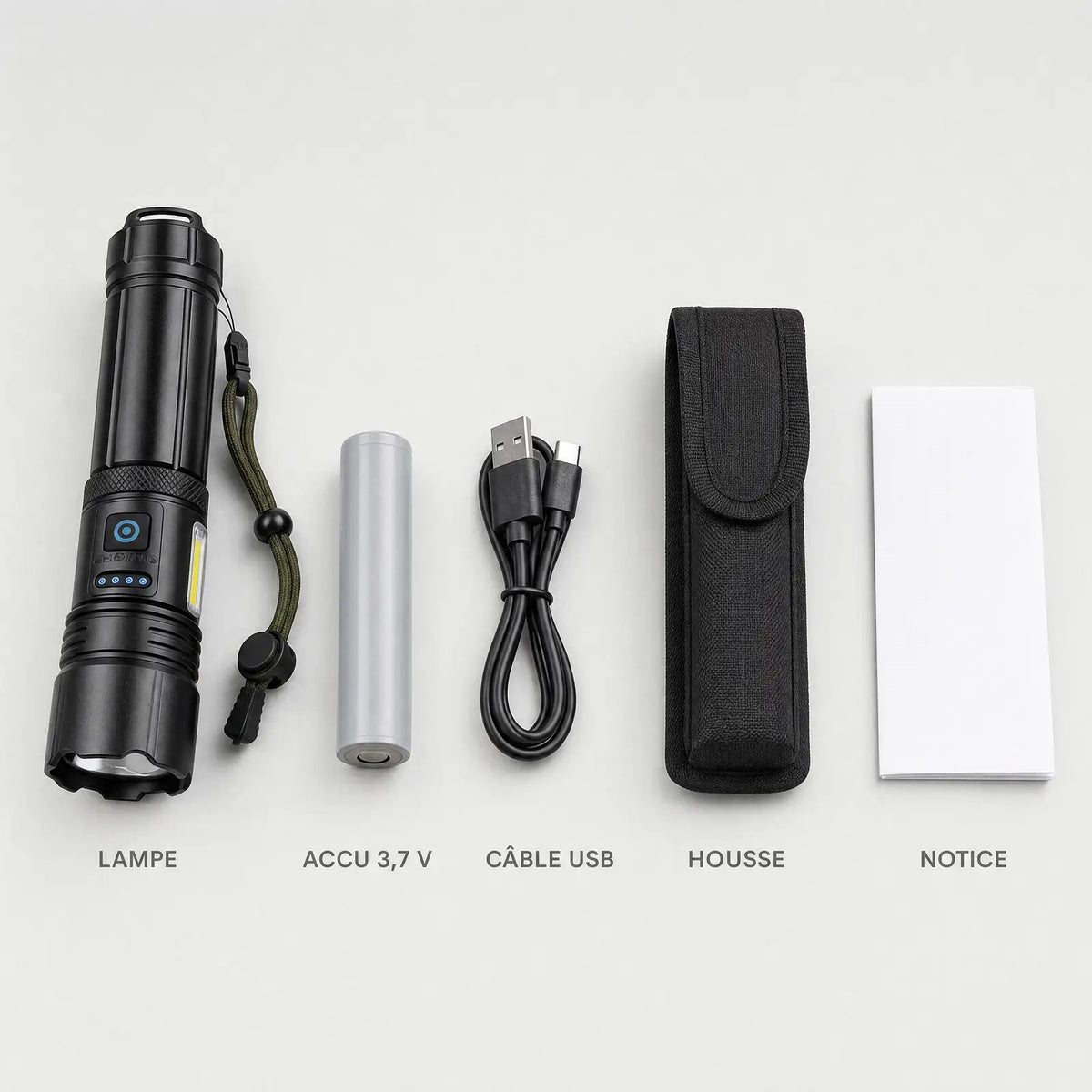 ONE-LIGHT — Lampe torche zoom rechargeable USB-C, 7 modes